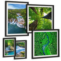 BILDER SET 5er Set - 50x50 cm & 20x30 cm & 40x60 cm Schwarzer Rahmen - Strandwellen, Himmelsbrücke, Spaziergang - Schwarz, Kunststoff (40/60cm) - TULUP