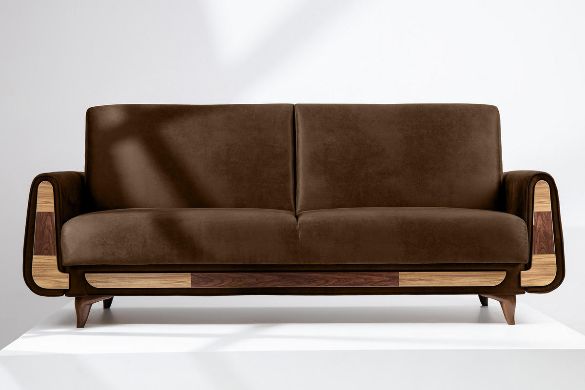 3-SITZER-SCHLAFSOFA GUSTAVO II mit Armlehnen, Dunkelbraun - Dunkelbraun, Holz/Holzwerkstoff (230/98/98cm) - KONSIMO®
