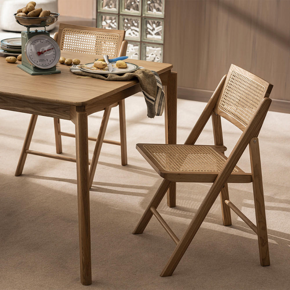 KLAPPSTUHL aus Geflecht und Holz - Paula - Klares Holz - Eschefarben, Holz (46/80/50cm) - Drawer