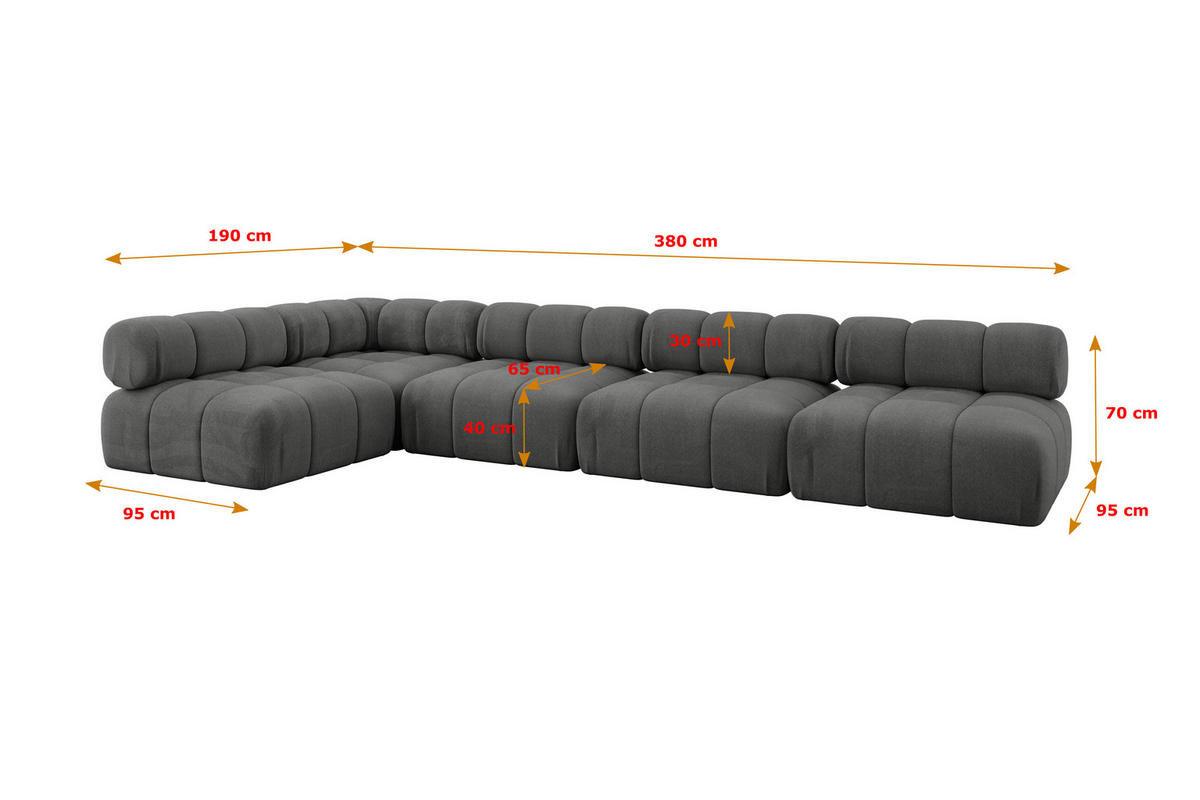 ECKSOFA modulares Sofa Samaro-L3 - 380x190x70 cm Dunkelgrau Velours - Dunkelgrau, Holzwerkstoff/Textil (380/190cm) - ALTDECOR