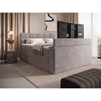 BOXSPRINGBETT Carenzo 3 Hellgrau 160/200 cm H3/H4 Samt inkl. Topper und TV-Lift - Hellgrau, Textil (160/200cm) - wonello