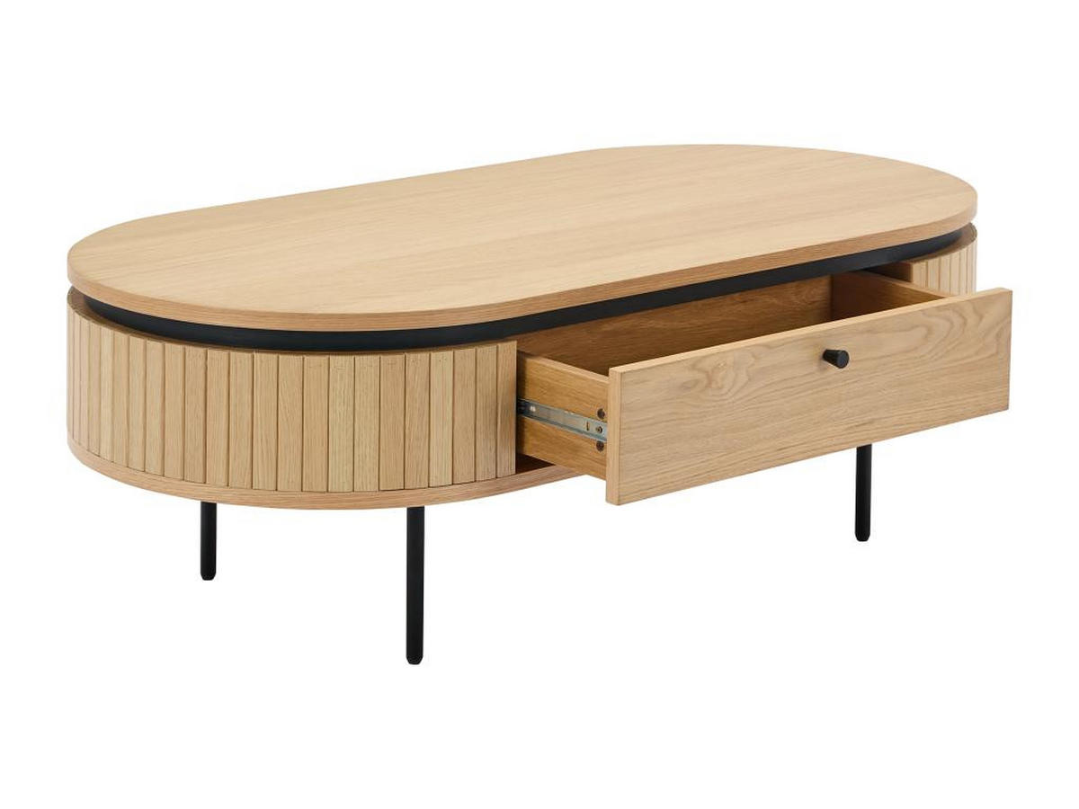 COUCHTISCH mit 2 Schubladen - Eichenfurnier & Metall - Holzfarben hell & Schwarz - CARDIONA - Schwarz, Metall (120/60/40cm) - Vente-Unique