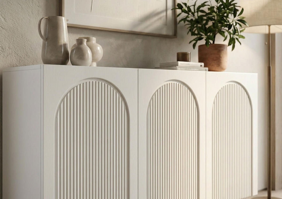 SIDEBOARD Rita, Mit Gefrästen Fronten, 130 cm, Weiß - Weiß, Holz/Holzwerkstoff (135.7/90.6/41.9cm) - Skandica