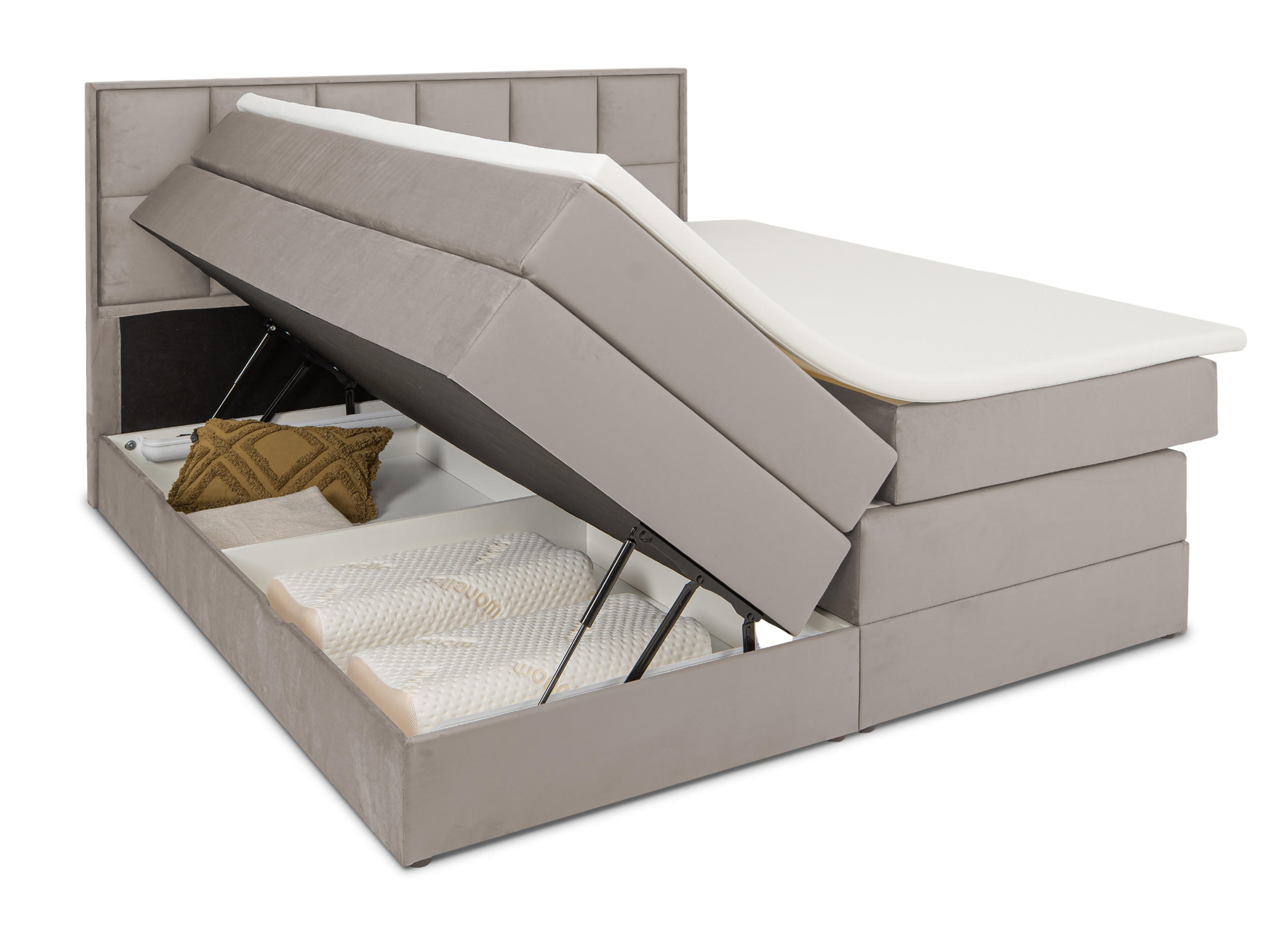BOXSPRINGBETT Montreal Beige 180/200 cm H2/H3 Samt - Beige, Textil (180/200cm) - wonello