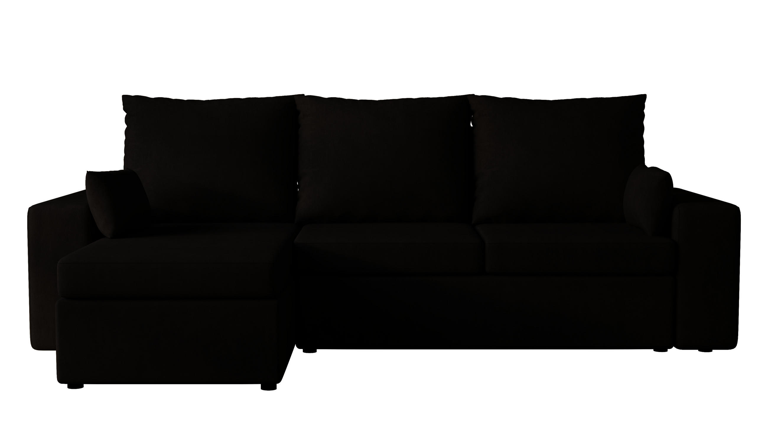 ECKSOFA Paco mit Bettkasten und Schlaffunktion, L-Form/XL-Form, Velourstoff, Universal - Schwarz, Holzwerkstoff (246/145cm) - 4ALL HOME