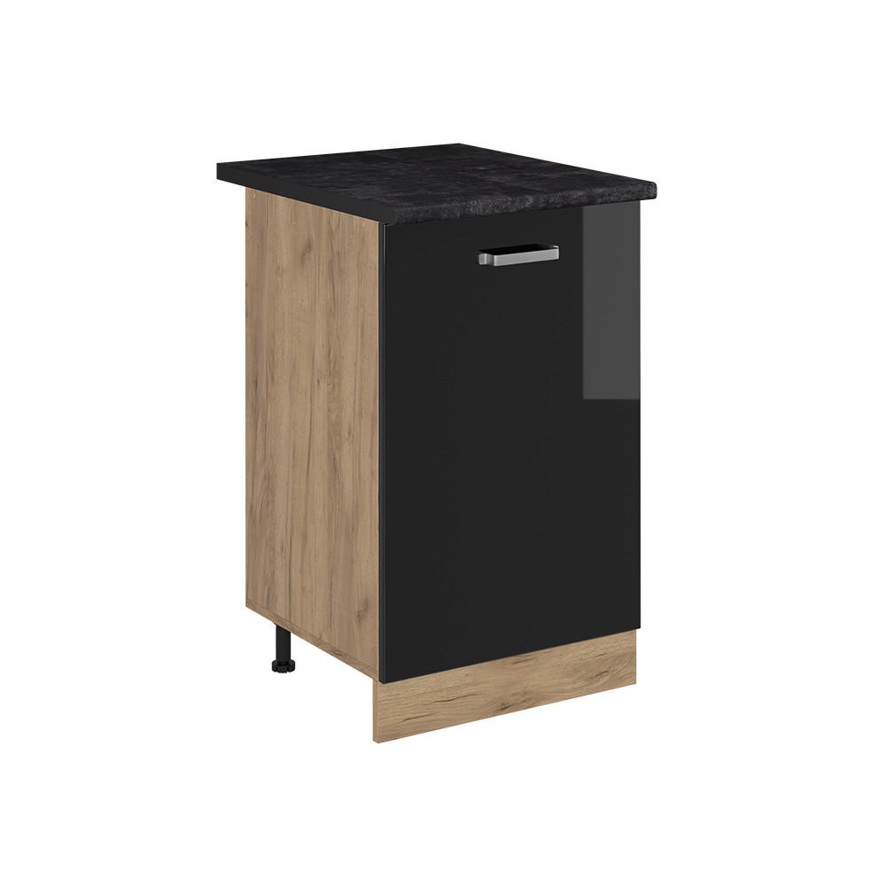 SPODNÍ SKŘÍŇKA KUCHYŇSKÉ LINKY R-Line, Černý vysoký lesk/Zlatý mocný dub, 50 cm pracovná doska antracitová - barva dubu/vysoce lesklá černá, kompozitní dřevo (50/81.6/60cm) - Vicco