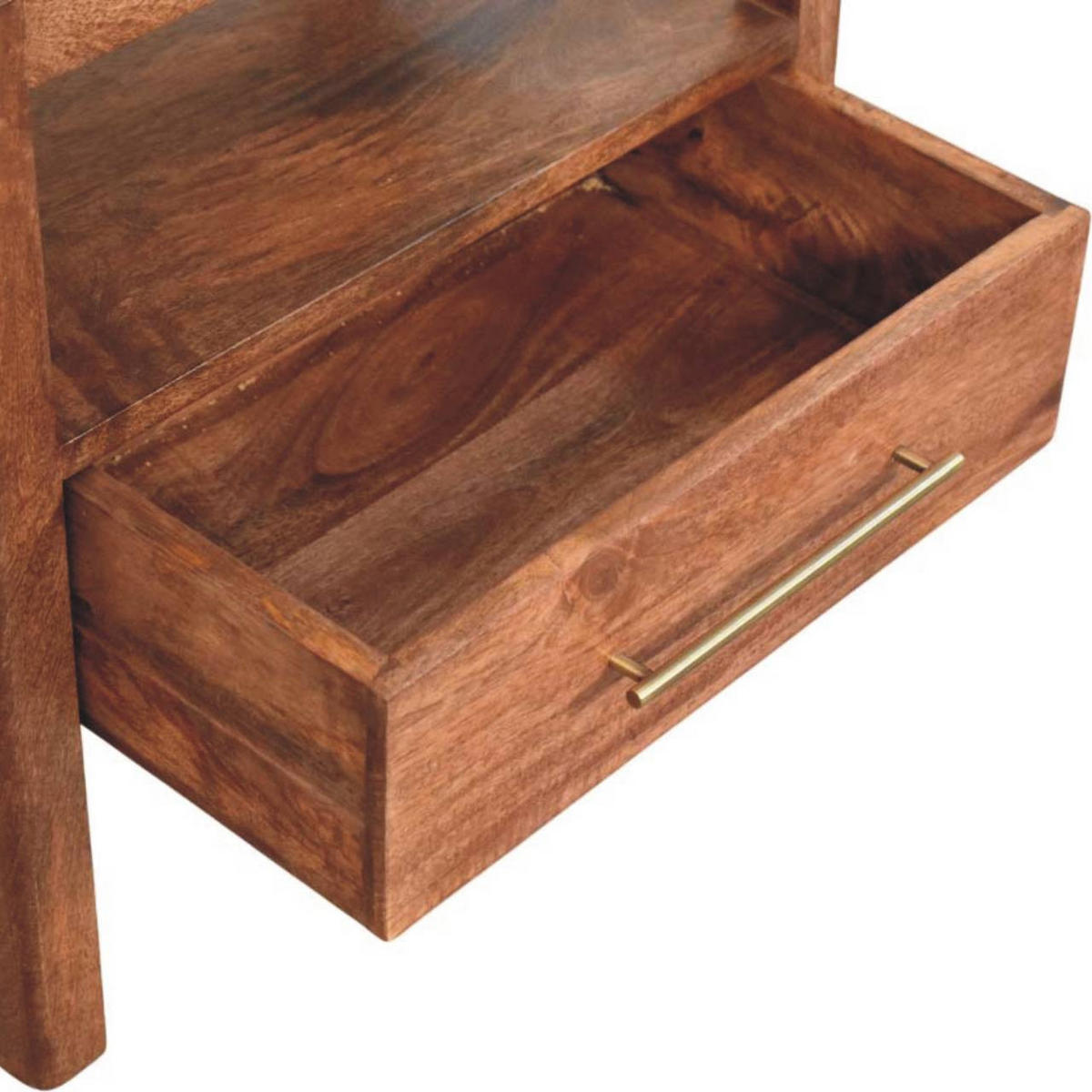 NACHTKASTEN The Caldera, 1 Schublade und Offenes Regal, Hellbraun - Dunkelbraun/Messingfarben, Holz/Metall (55/55/35cm) - Artisan Furniture