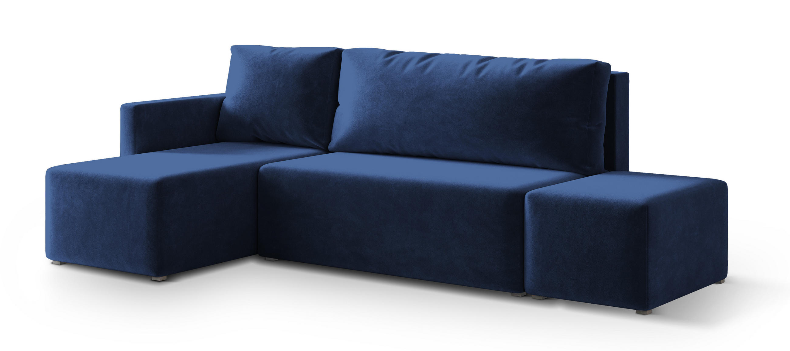 ECKSOFA VELOTTI L-S Blau Plüsch-Stoff mit Schlaffunktion - Blau, Holz (261/143cm) - MASSENO