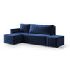 ECKSOFA VELOTTI L-S Blau Plüsch-Stoff mit Schlaffunktion - Blau, Holz (261/143cm) - MASSENO