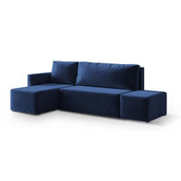 ECKSOFA VELOTTI L-S Blau Plüsch-Stoff mit Schlaffunktion - Blau, Holz (261/143cm) - MASSENO
