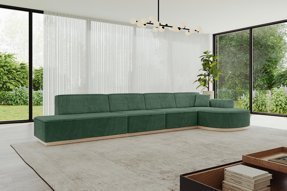 ECKSOFA Ottomane Rechts ARRIO-L3 - 413x171x83 cm Grün - Grün, Holzwerkstoff/Textil (413/171cm) - ALTDECOR