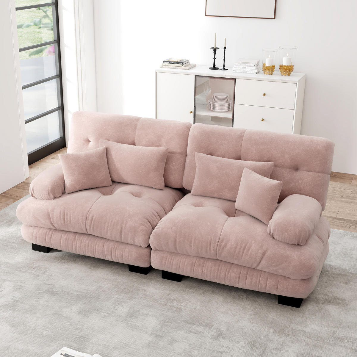 ECKSOFA 220/77/81 cm rosa aus Chenille mit modularem Design und Kissen - Pink, Textil (77/220cm) - OKWISH