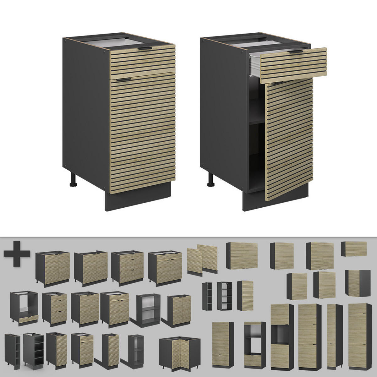 KÜCHENUNTERSCHRANK Fame-Line Eiche Paneel 40 cm , AP Marmor - Hellbraun/Eichefarben, Holzwerkstoff (40/82/60cm) - Vicco