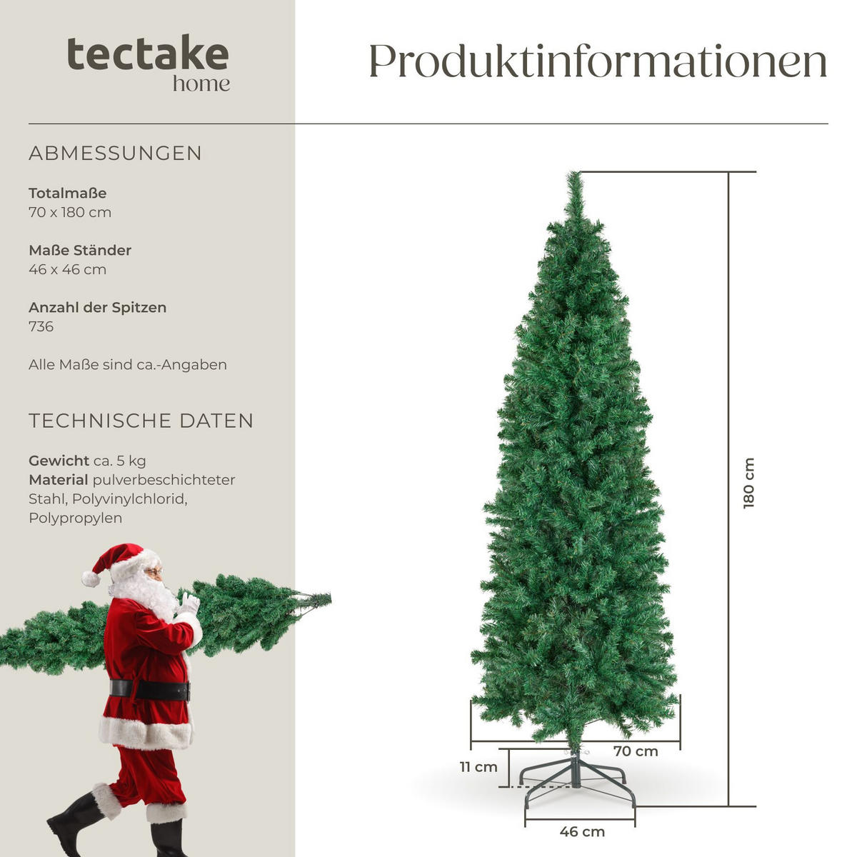 WEIHNACHTSBAUM Comet, pulverbeschichteter Metallständer mit Kunststoffkappen, grün - Grün, Kunststoff (180cm) - tectake