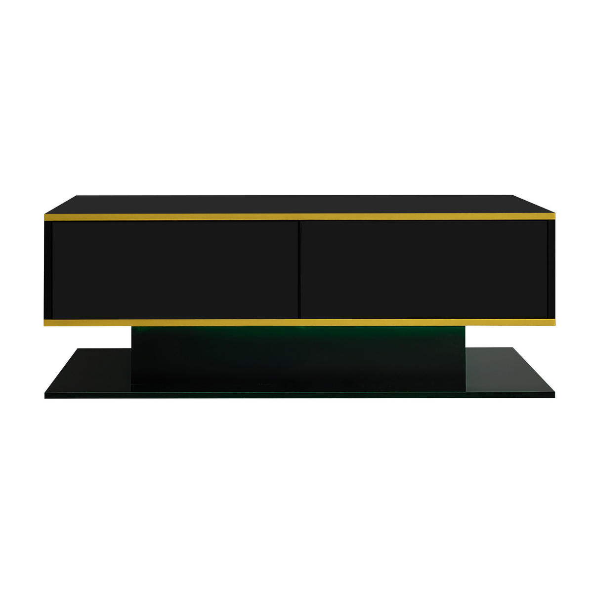 COUCHTISCH 100/50/40 cm Schwarz/Gold aus Spanplatte mit LED-Lichtstreifen und 3 Schubladen - Schwarz, Holzwerkstoff (100/50/40cm) - OKMYHOME
