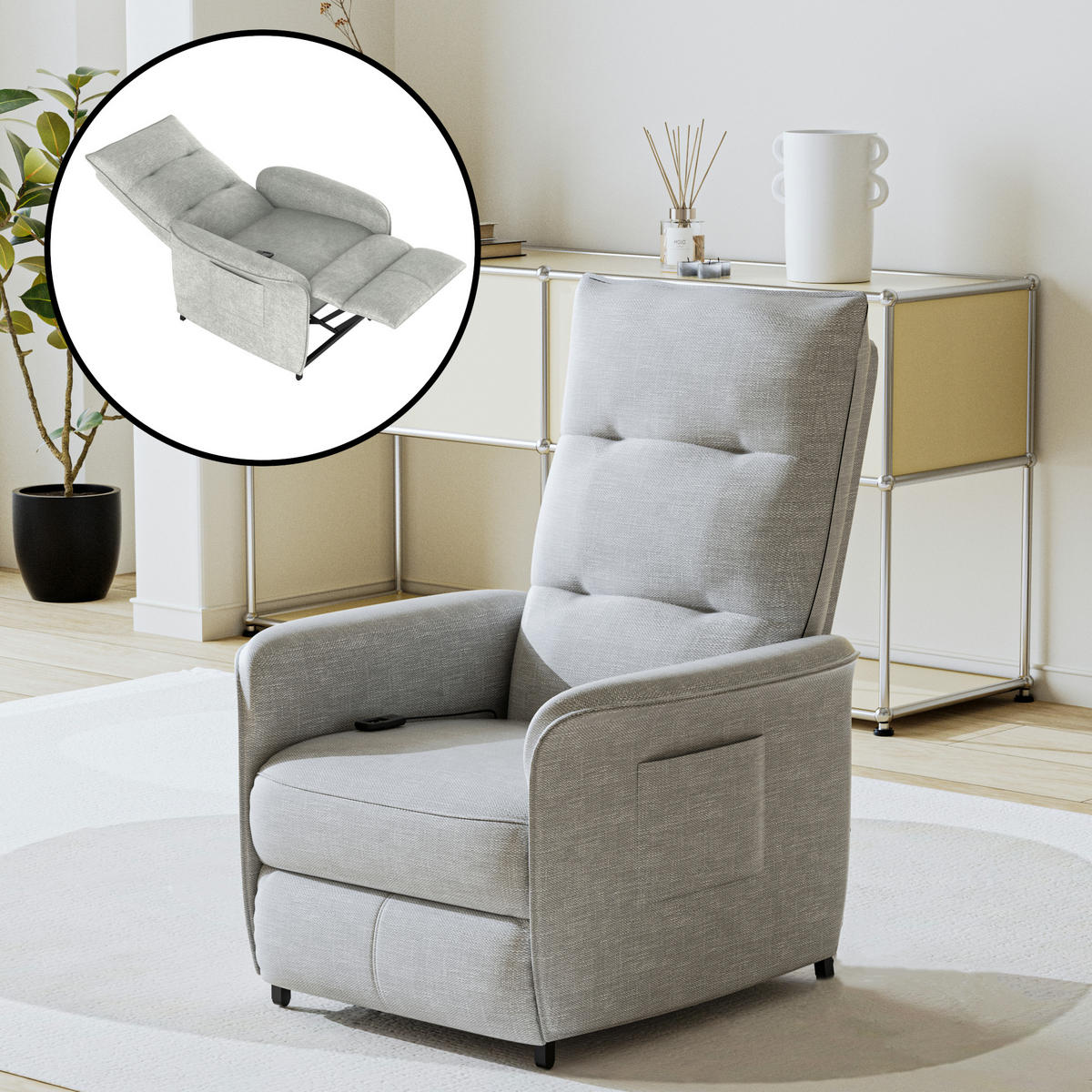 FERNSEHSESSEL Savukoski - Hellgrau, Textil (58/102/81cm) - [en.casa]