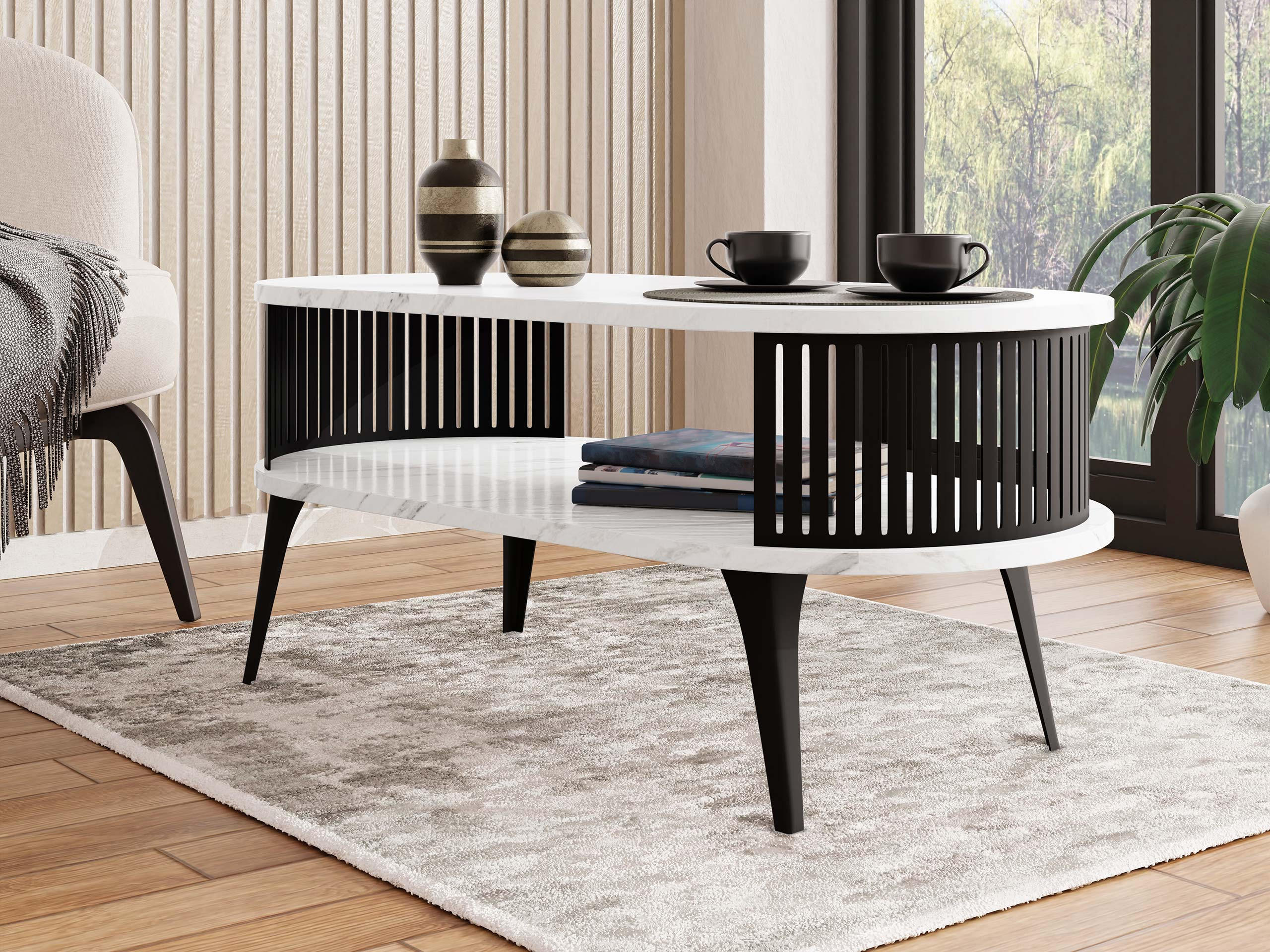 COUCHSITCH Roenni Oval - Schwarz/Weiß, Holzwerkstoff/Metall (100/50/44cm) - MIRJAN24