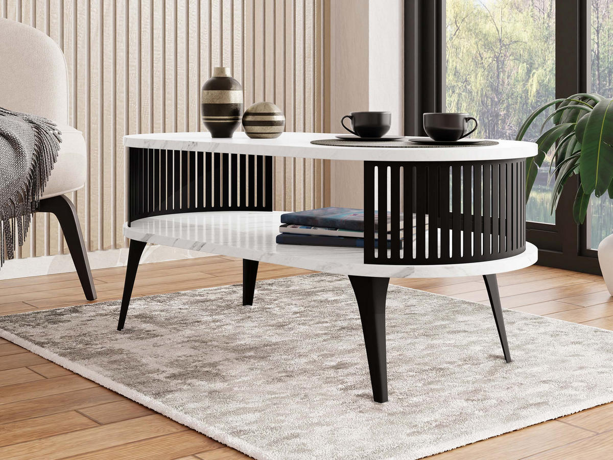 COUCHSITCH Roenni Oval - Schwarz/Weiß, Holzwerkstoff/Metall (100/50/44cm) - MIRJAN24