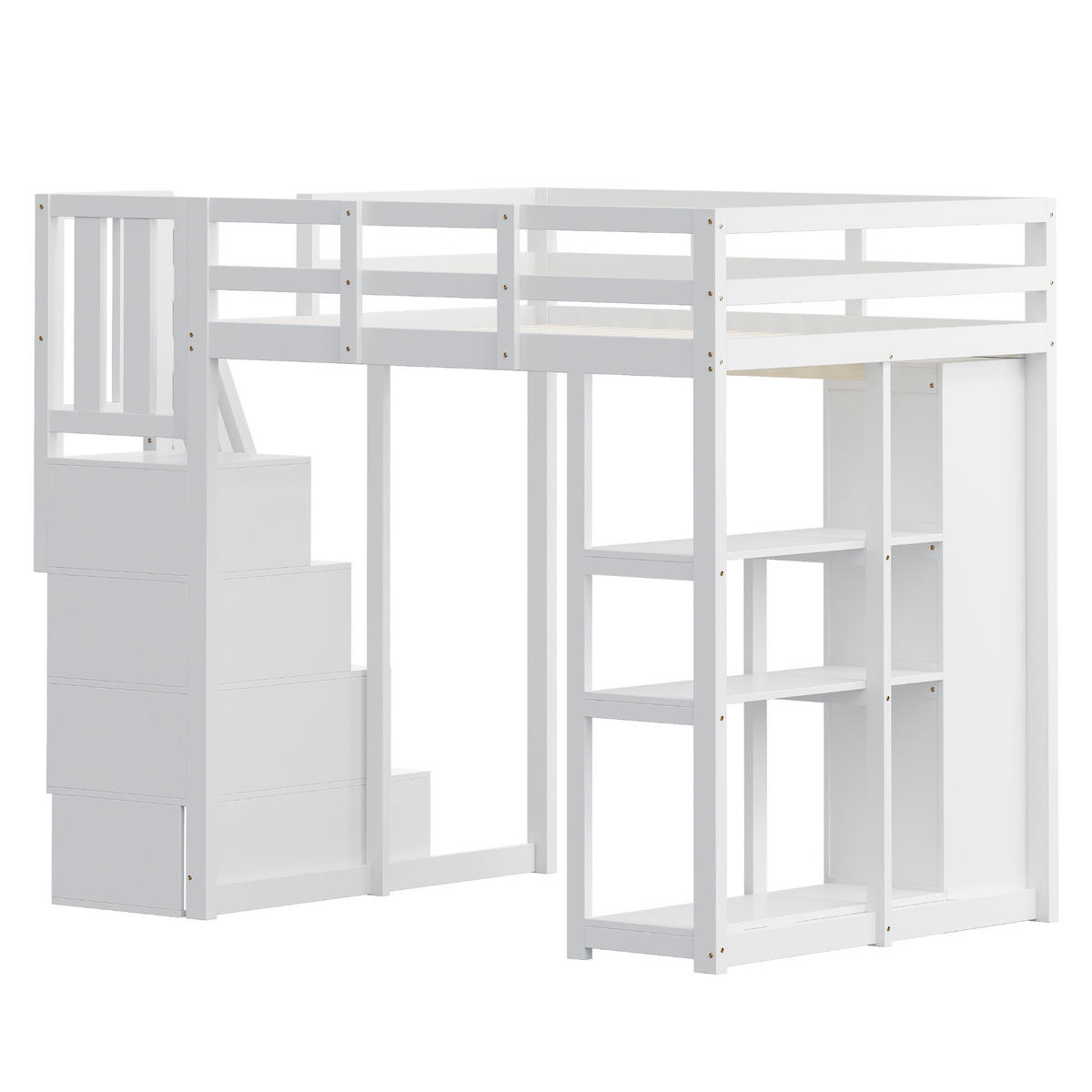 HOCHBETT 140/200 cm Weiß mit Aufbewahrungsschublade und Sicherheitsleiter ohne Matratze - Weiß, Holz (140/200cm) - OKWISH