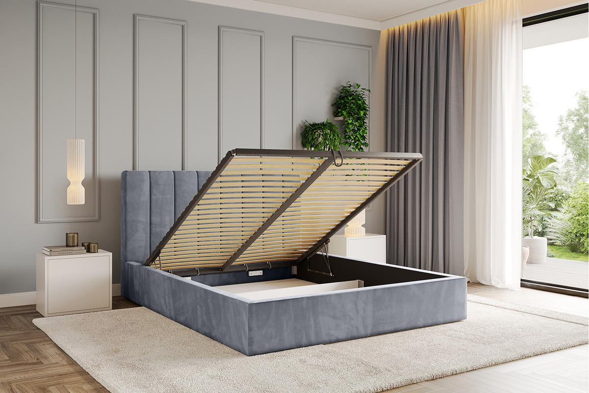 POLSTERBETT mit Bettkasten und Lattenrost, Bett mit Matratze H3/H4 - STERA 160x200 Grau - Grau, Holzwerkstoff/Textil (160/200cm) - ALTDECOR