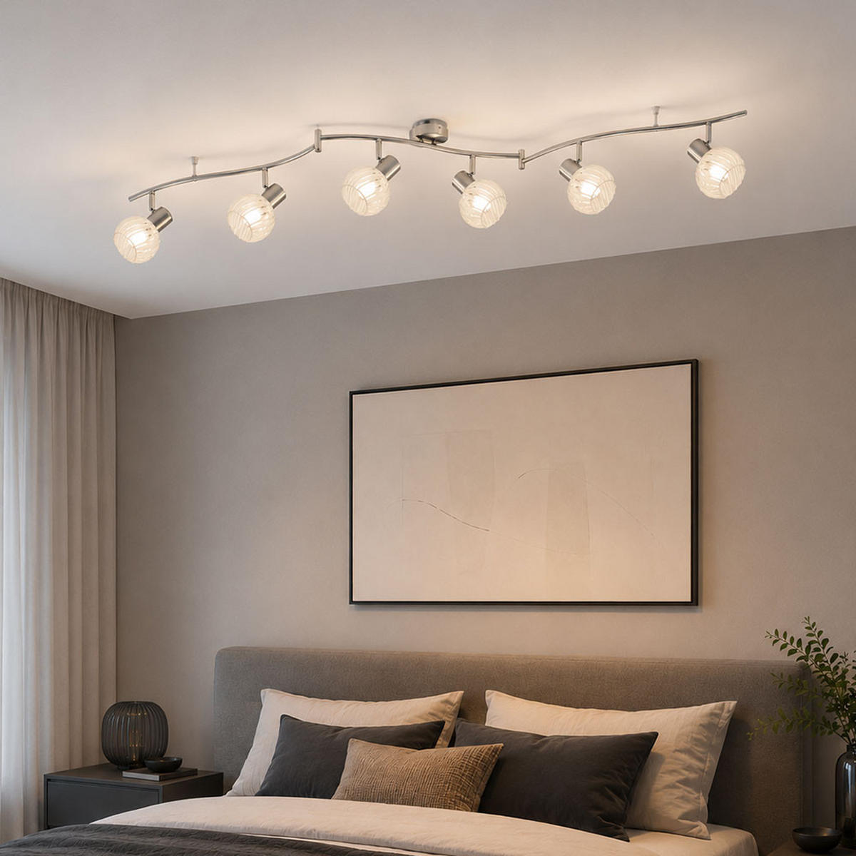 DECKENLEUCHTE Silber Matt Gemustert - Silberfarben, Glas (180/26/20cm) - Globo Lighting