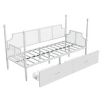 METALLBETT 90/200 cm Weiß mit Netzrückenlehne und Ablagefächern - Weiß, Metall (90/200cm) - Oxeza