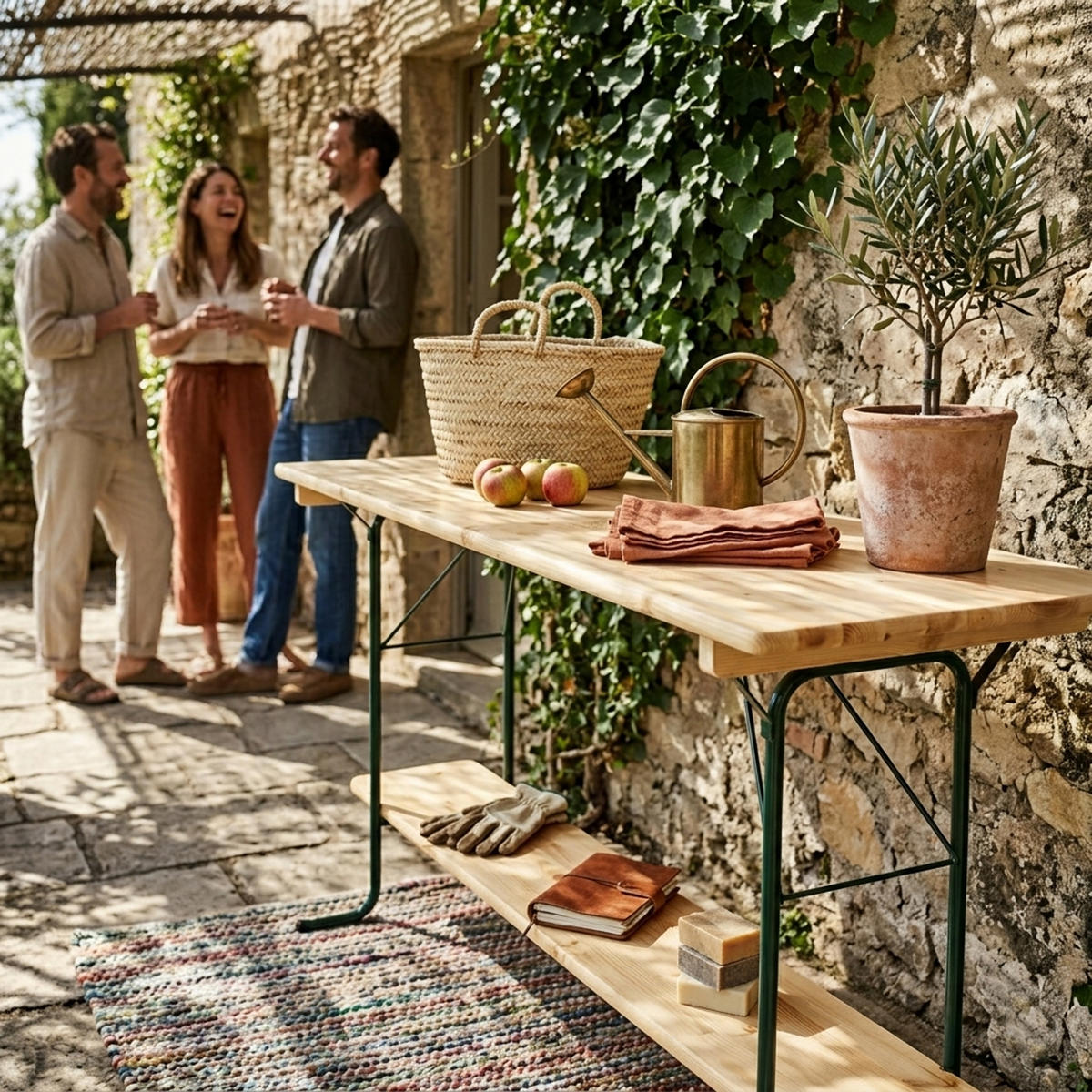 STEHTISCH Mino - 220cm klappbar, Bistrotisch Metall + Holz lackiert, Bartsich mit Fuss-Stütze - Braun, Metall (70/220/110cm) - TPFGarden