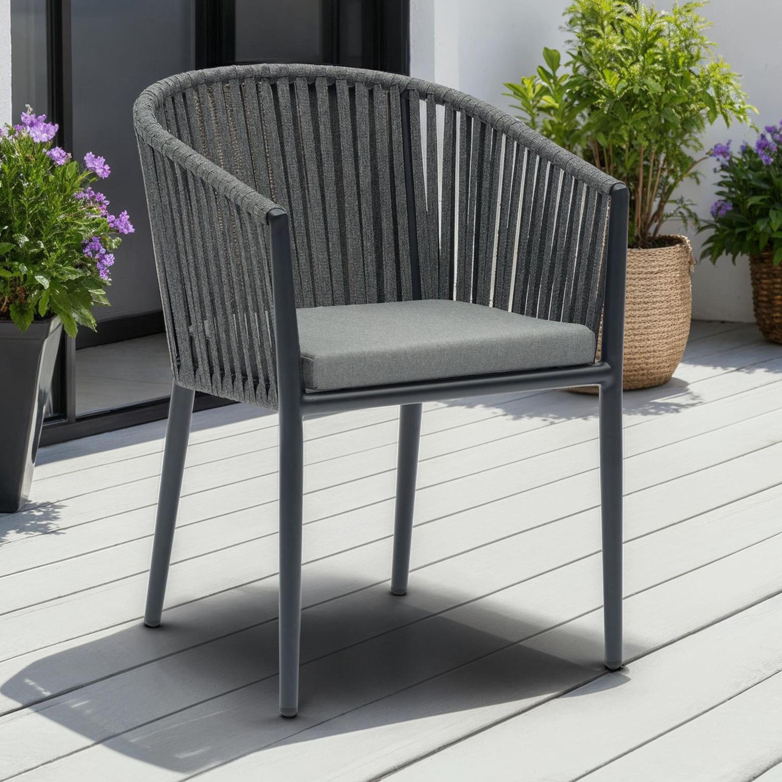 GARTENSTÜHLE ISOLA 6er-Set - Schwarz/Grau, Textil/Metall (56/78/62cm) - IDIMEX