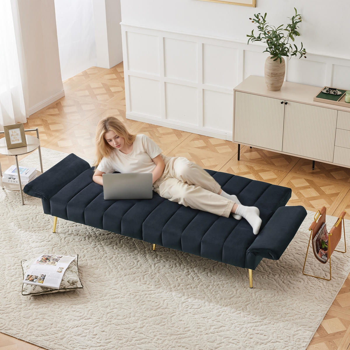 DOPPELSCHLAFSOFA 183x76x75 5-stufig, Samt, schwarz - Schwarz, Textil (76/75/183cm) - Luhomfu