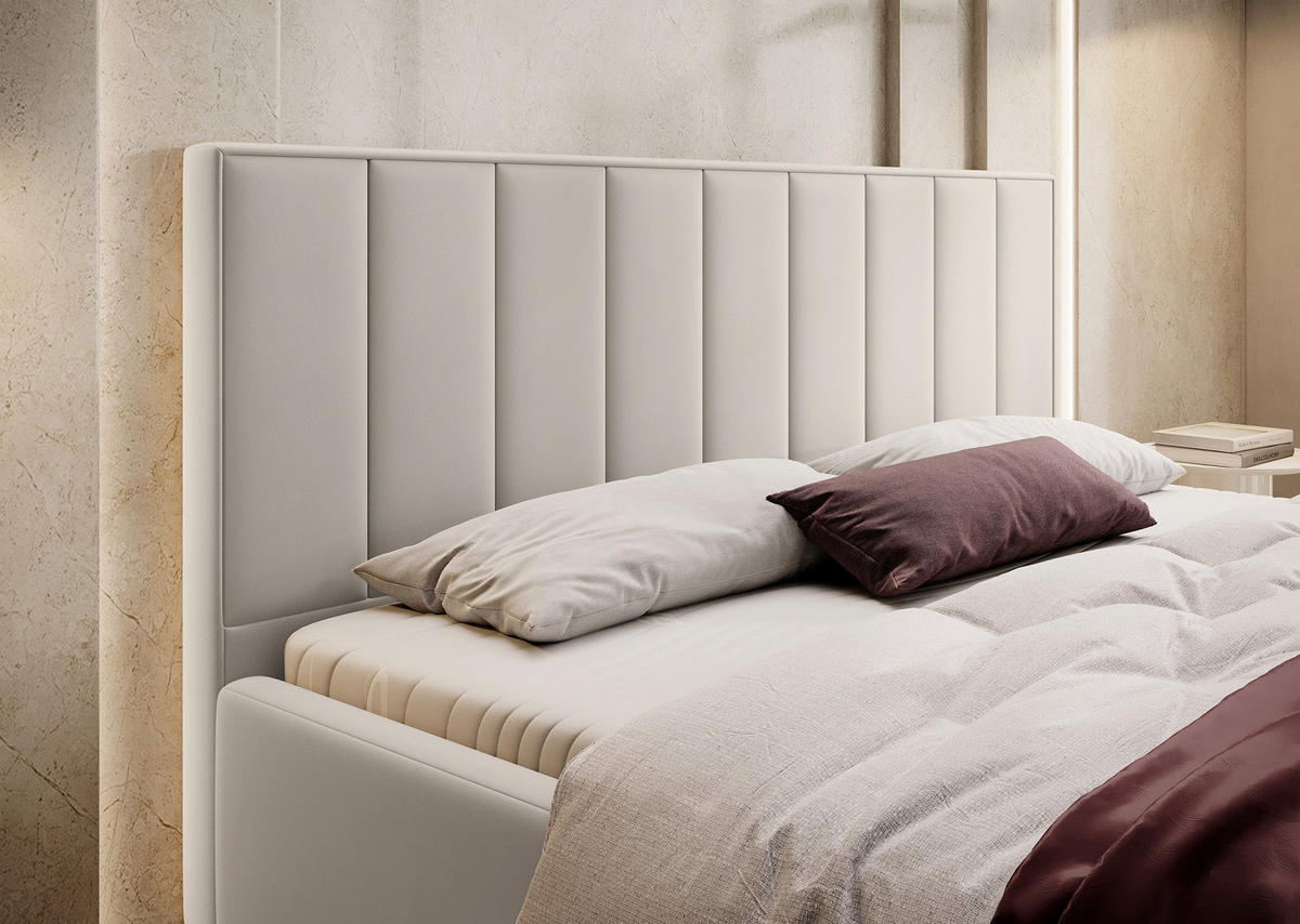 POLSTERBETT Rinus Cremeweiß Plüsch mit Bettkasten 160 cm - Creme, Textil (160/200cm) - Selsey