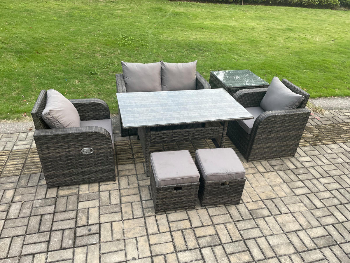 GARTENMÖBEL SET mit Beistelltischen,Zweisitzer Polyrattan 6-Sitzer - Dunkelgrau/Grau, Glas/Kunststoff - Fimous