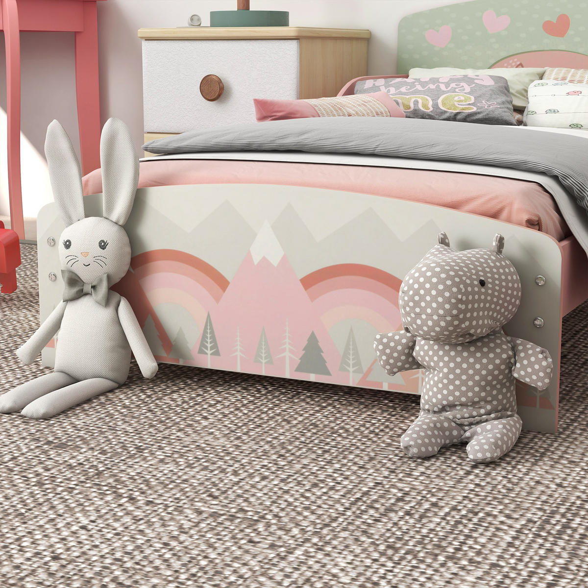 KINDERBETT 140x70 cm DE-14625 mit Sicherheitsbarrieren und Tiermotiv Rosa - Pink, Holzwerkstoff (70/140cm) - ComfortXL