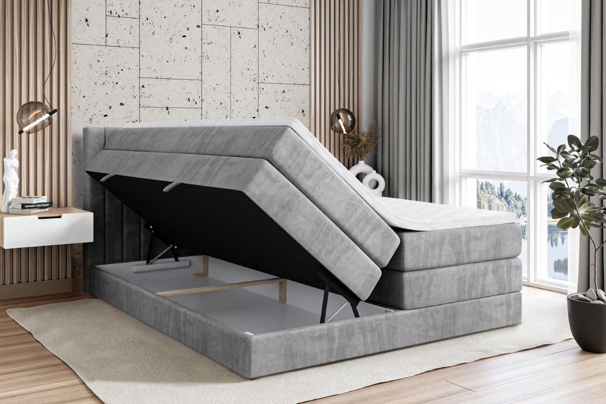 BOXSPRINGBETT IDRIKO KING - 200x200 - H3/H4 - Hellgrau - Hellgrau, Holzwerkstoff (200/200cm) - ALTDECOR