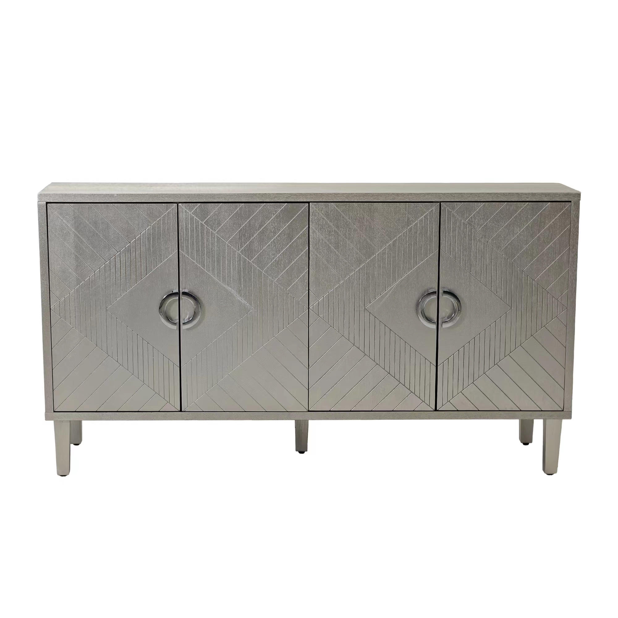 SIDEBOARD Champagner-Optik, 4 Türen mit Innenfächern, Strukturfronten und Ringgriffen, 152/40/82,5 cm - Silberfarben, Holzwerkstoff (152/82.5/40cm) - WISHDOR