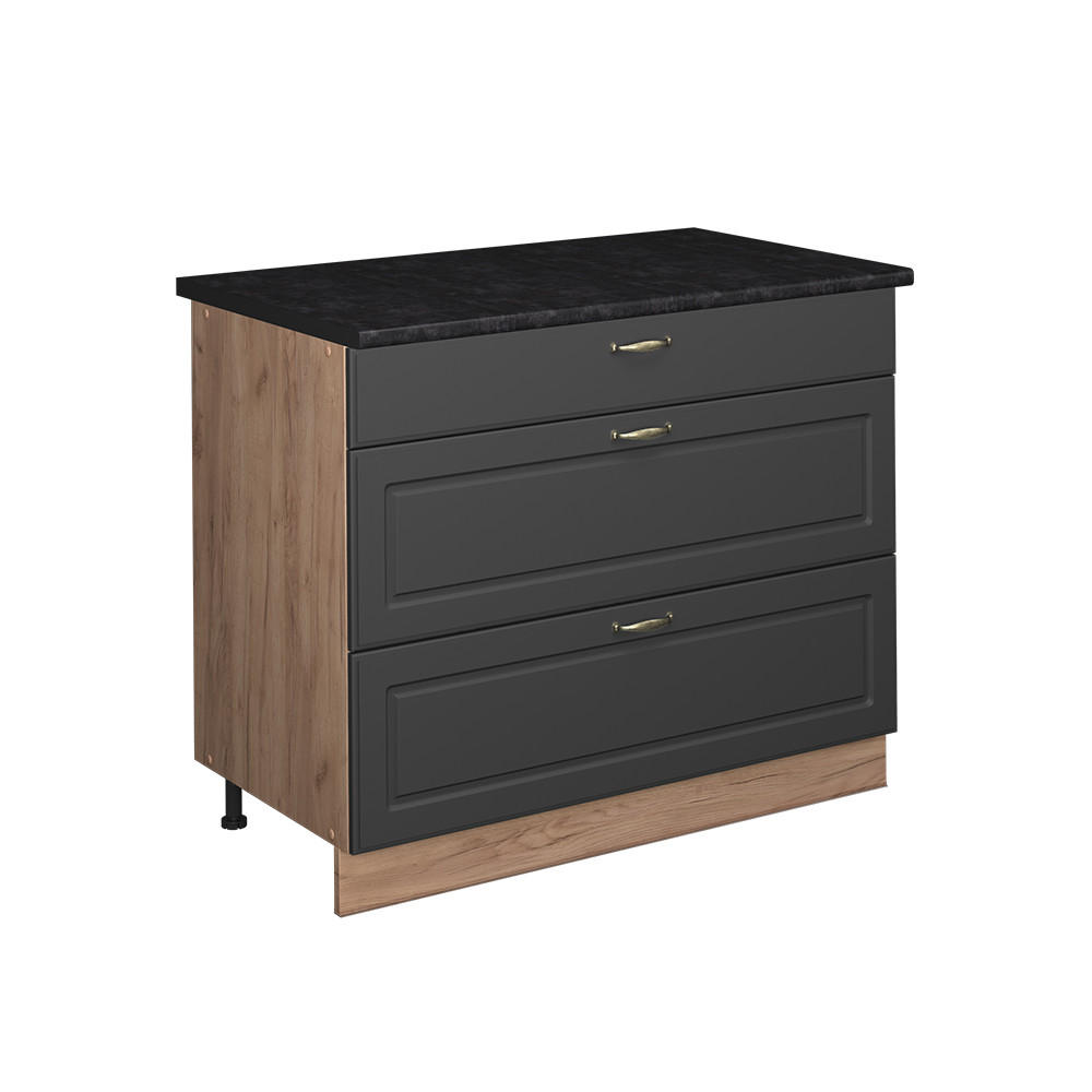 KÜCHENUNTERSCHRANK Fame-Line, Anthrazit-Gold Landhaus/Goldkraft Eiche, 100 cm, AP Anthrazit - Honigeiche/Anthrazit, Holzwerkstoff (100/82/60cm) - Vicco