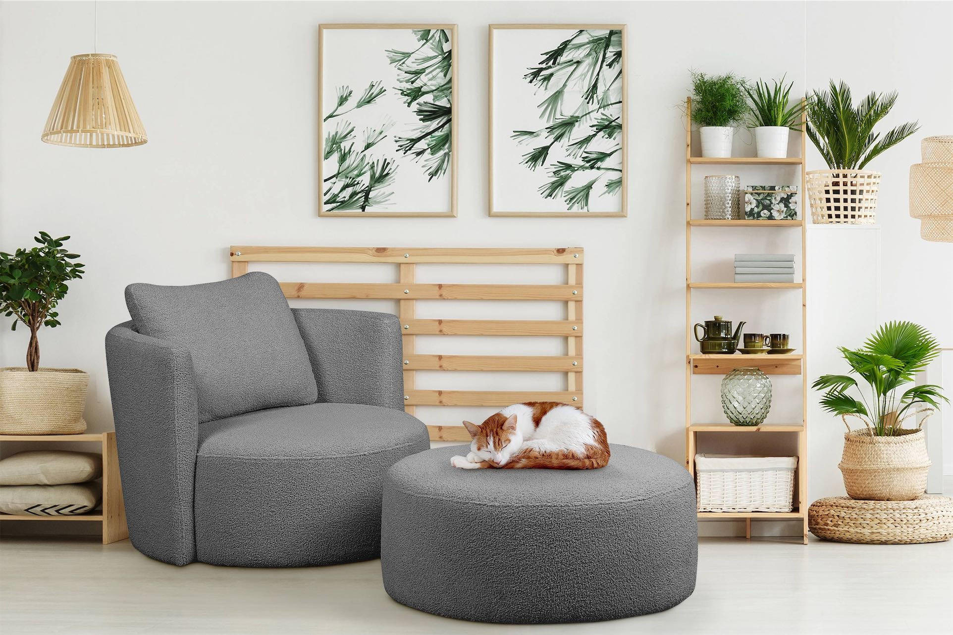DREHSESSEL RAGGI 360° Drehfunktion mit inklusive dekorativem Kissen, dunkelgrau - Dunkelgrau, Textil (92/75/94cm) - KONSIMO®