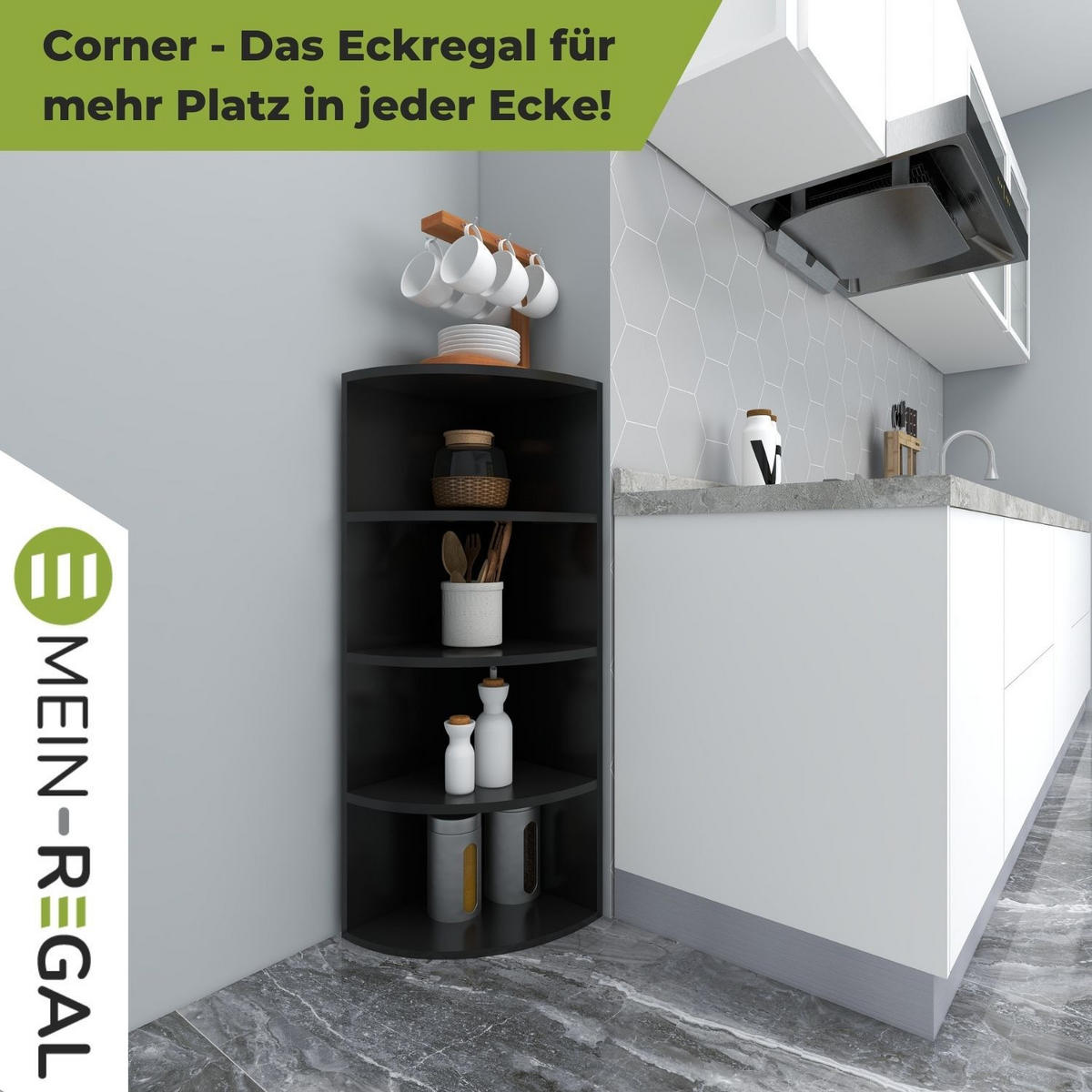 ECKREGAL CORNER 120 Holz Schwarz 4 Etagen 40/40/120 cm - Schwarz, Holzwerkstoff (40/120/40cm) - Coemo
