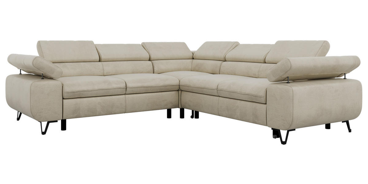 ECKSOFA QUADRO L - Beige Velvet - Links Seite - Beige/Schwarz, Textil/Metall (269/269cm) - MKS