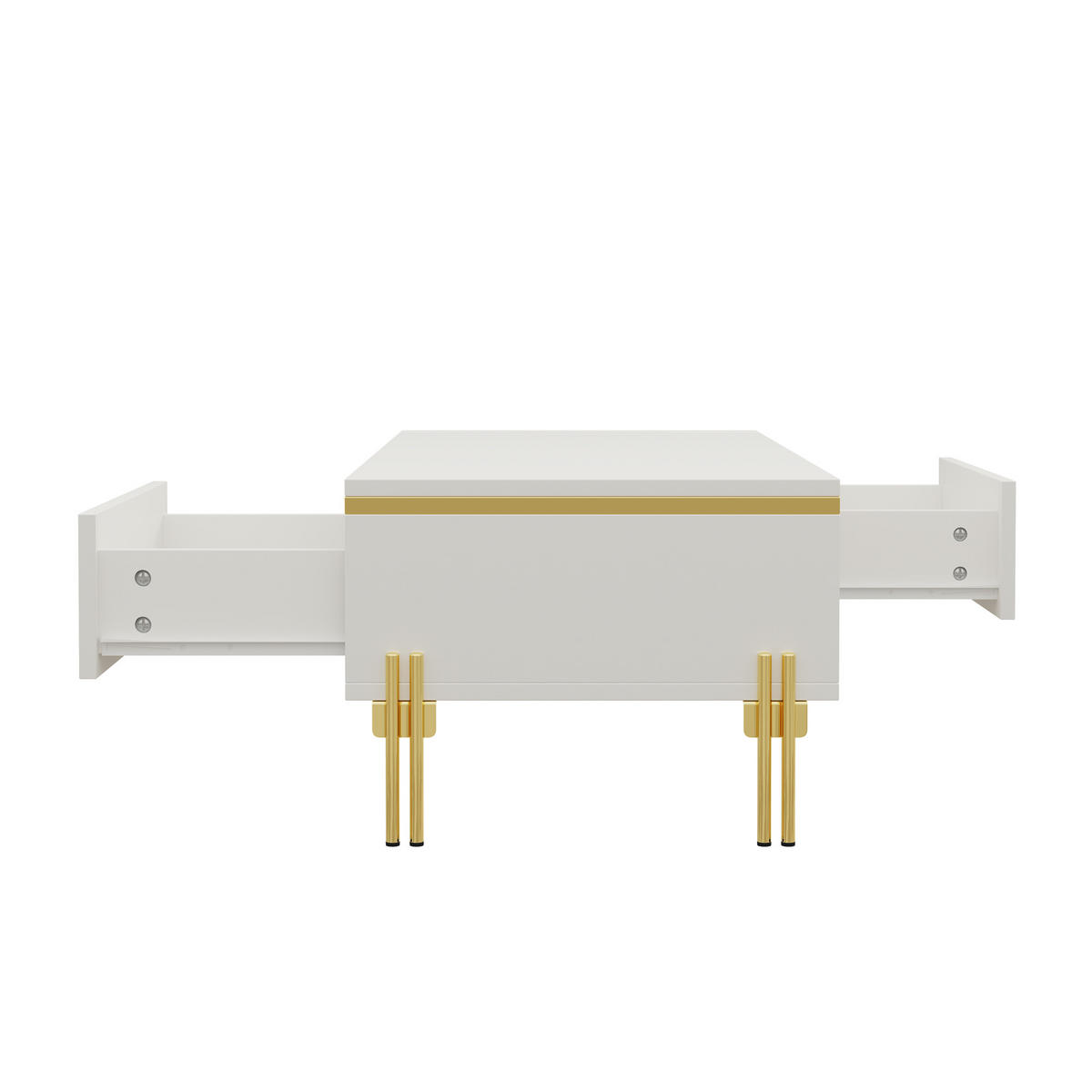 COUCHTISCH 100/50/36 cm Weiß aus Holzwerkstoff mit Schubladen beidseitig und Hochglanzoberfläche - Weiß, Holzwerkstoff (100/50/36cm) - OKWISH