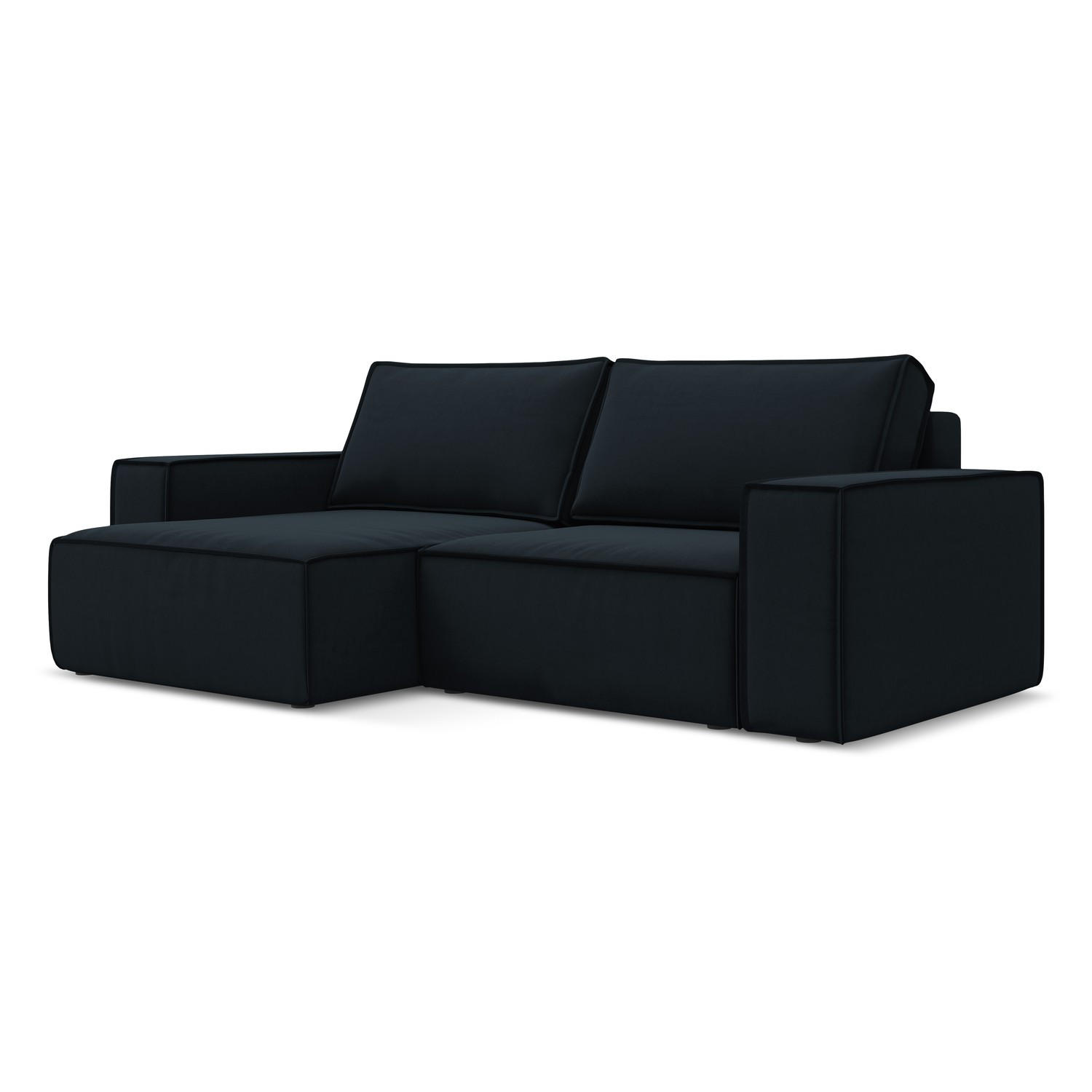 ECKSOFA mit Schlaffunktion Samt Stoff Blau - Blau/Schwarz, Kunststoff/Textil (148/257cm) - LaMiaSofa