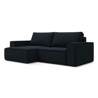 ECKSOFA mit Schlaffunktion Samt Stoff Blau - Blau/Schwarz, Kunststoff/Textil (148/257cm) - LaMiaSofa