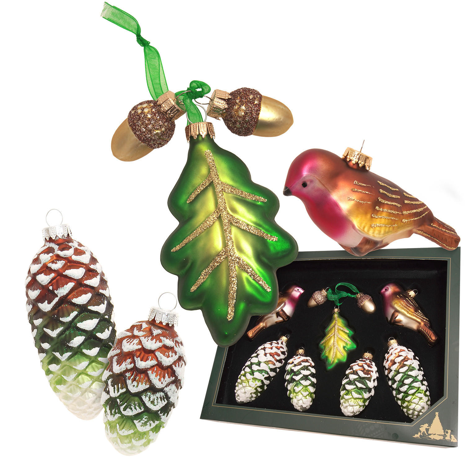 CHRISTBAUMSCHMUCK Sortiment Wald Mehrfarbig 10cm (Glas / 9 Stk.) - Multicolor, Glas (8/10/3cm) - Krebs Glas Lauscha
