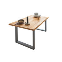 ESSTISCH Baumkante massiv Wildeiche silber SESSA 80 cm - Beige/Silberfarben, Holz/Metall (80/80/77cm) - SAM