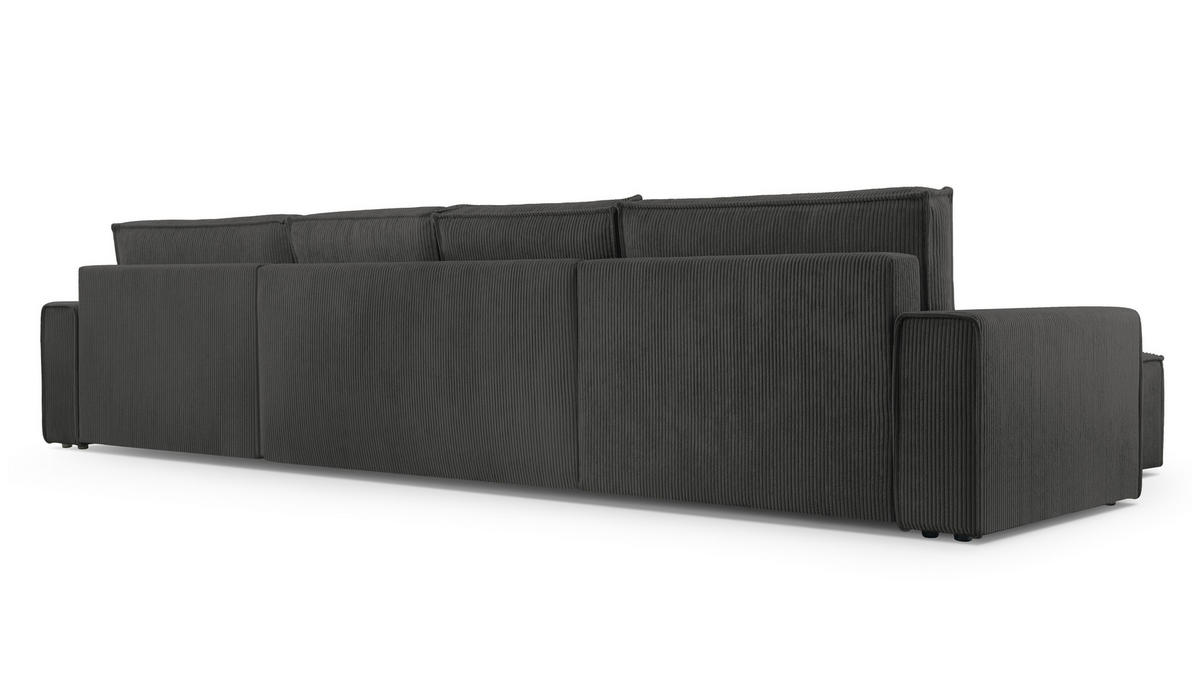 WOHNLANDSCHAFT Cedria Dunkelgrau 389/145/85 cm mit Schlaffunktion - Dunkelgrau/Schwarz, Kunststoff/Textil (389/85/145cm) - AX Living