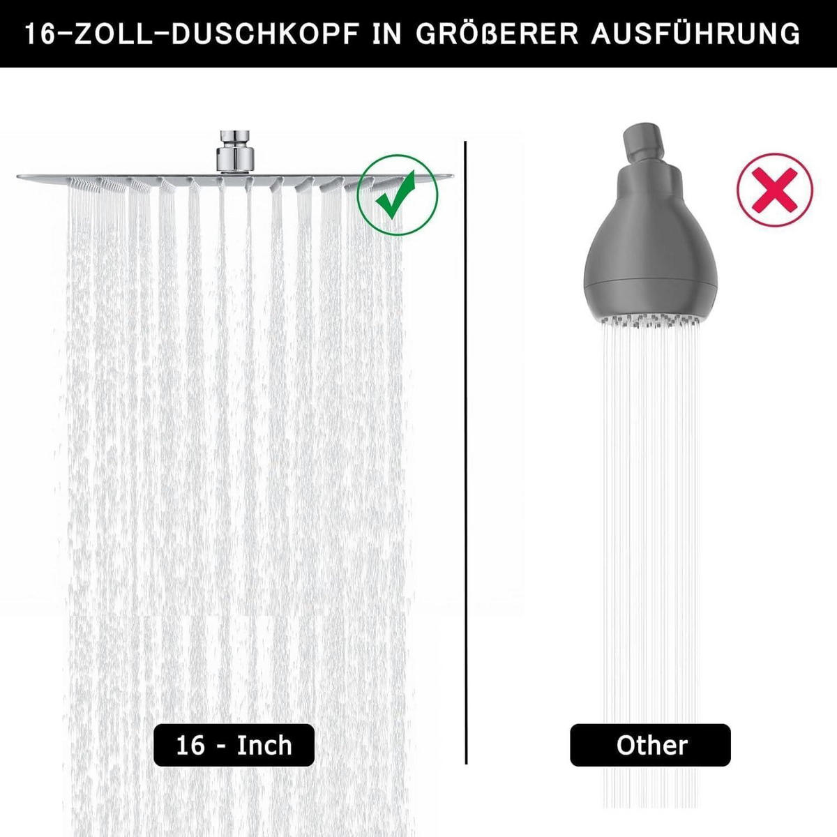 DUSCHKOPF Regendusche 40 x 40 cm Edelstahl Chrom - Silberfarben, Metall (20/12.7/20cm)