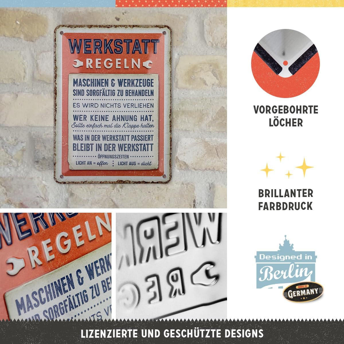 BLECHSCHILD 15/20 cm Werkstattregeln - Multicolor, Metall (15/20/0.5cm) - Nostalgic-Art