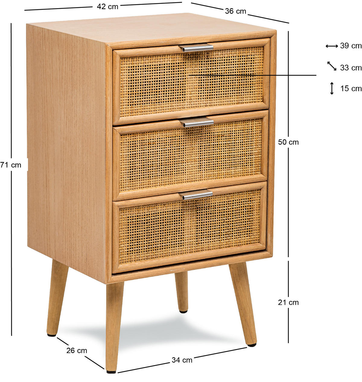 NACHTTISCH Rechteckig Braun 42 x 36 x 71 cm - Braun, Holz (42/71/36cm) - Nordlys