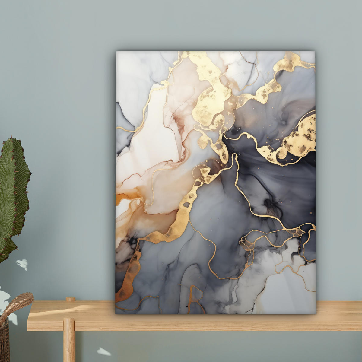 LEINWANDBILD Marmor - Schwarz - Gold - Weiß Room Decor 30x40 cm - Dunkelgrau, Textil (30/40cm) - MuchoWow