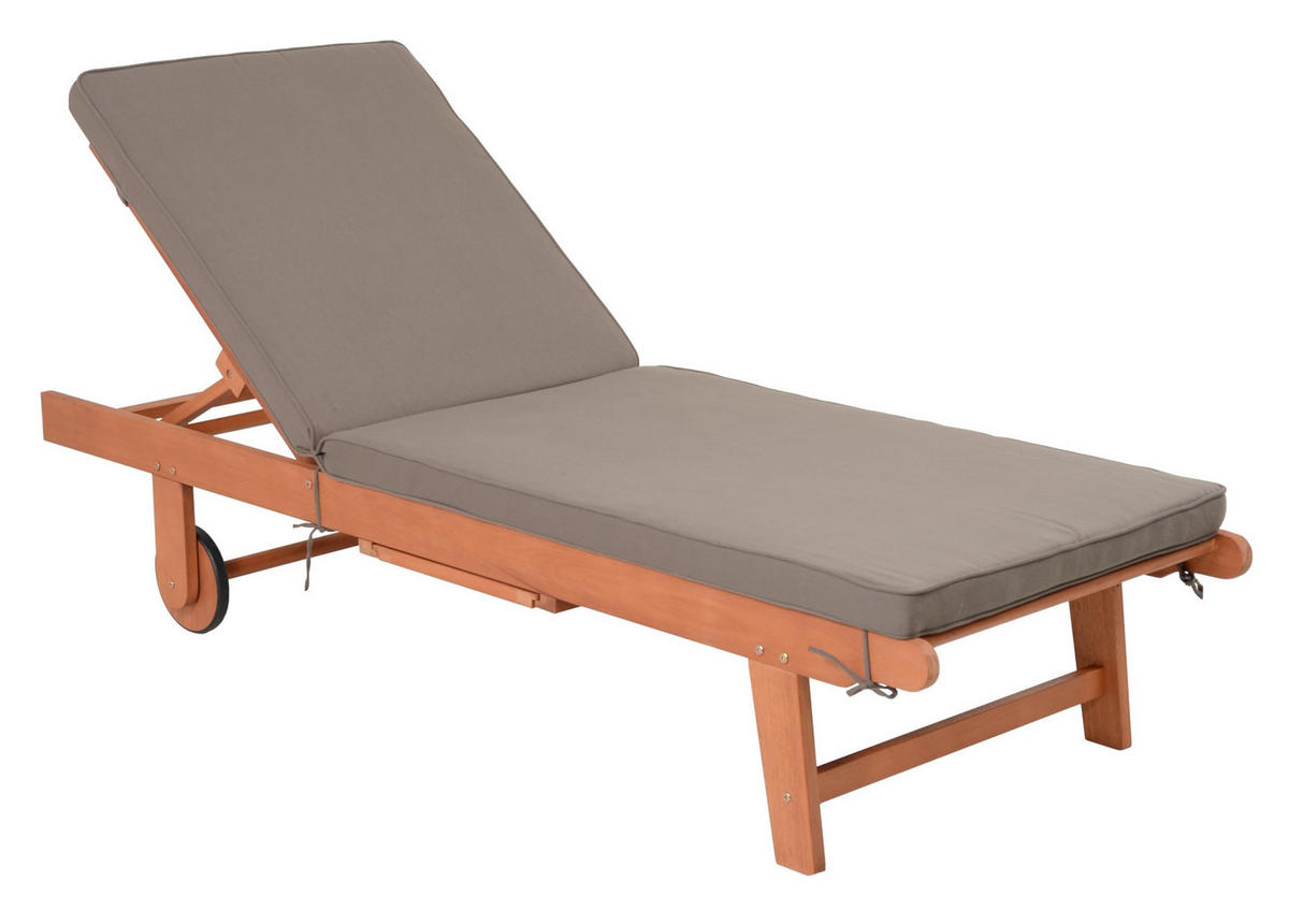 SONNENLIEGE Sano Verstellbar mit Auflage Braun Gartenliege - Braun, Holz (64/89/183cm) - DELUKE