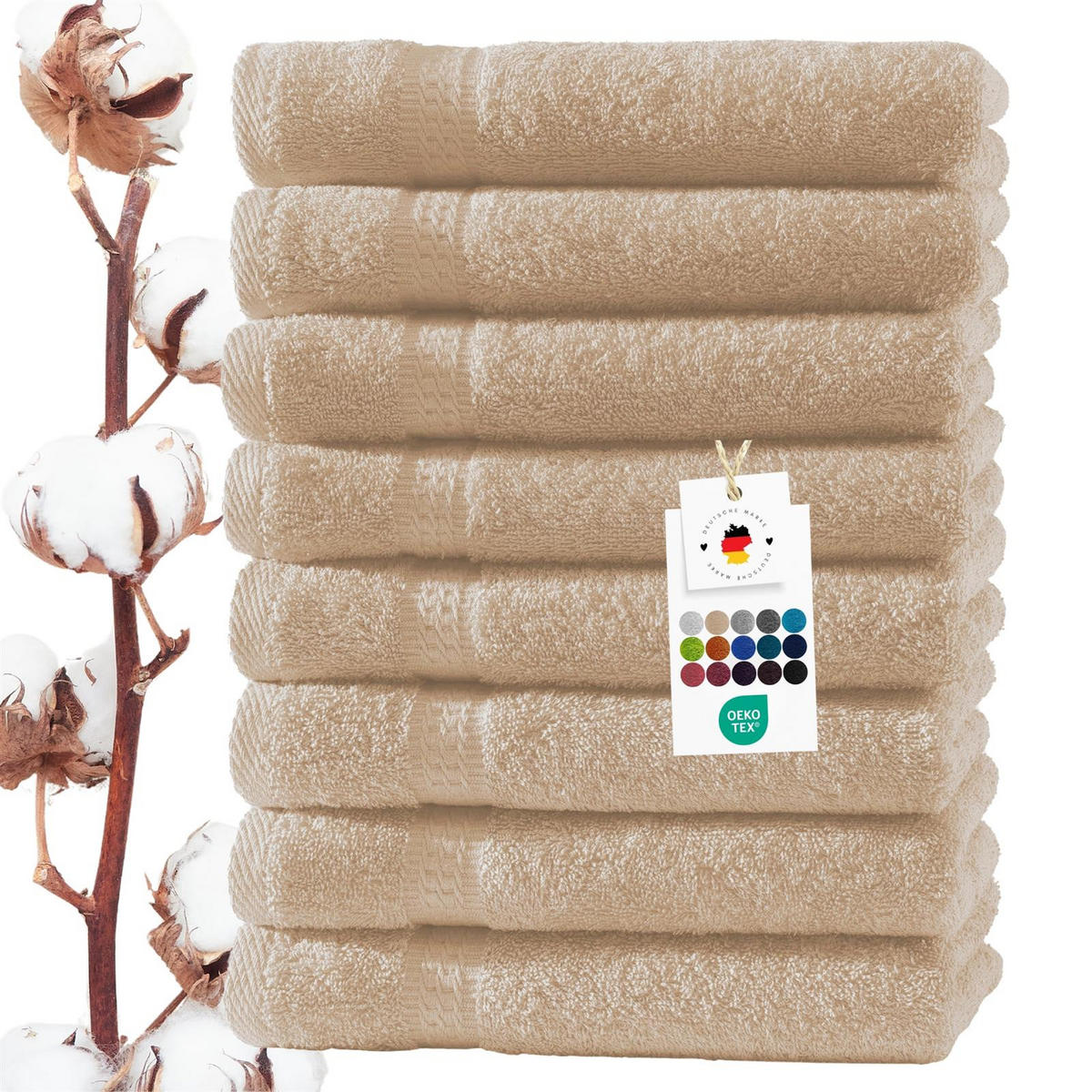 GÄSTEHANDTUCH 30x50 cm Frottier Gästetuch im 8er Set aus 100% Baumwolle, Beige 500g/m2 - Beige, Textil (35/50cm) - Carpe Sonno